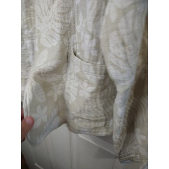 Tahari Linen Blend White Brown Open Long Sleeve Leaf Print Pocket Blazer Size L - Picture 4 of 9